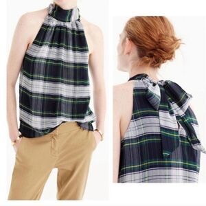 Jcrew Halter top with necktie in  plaid chiffon blend size s